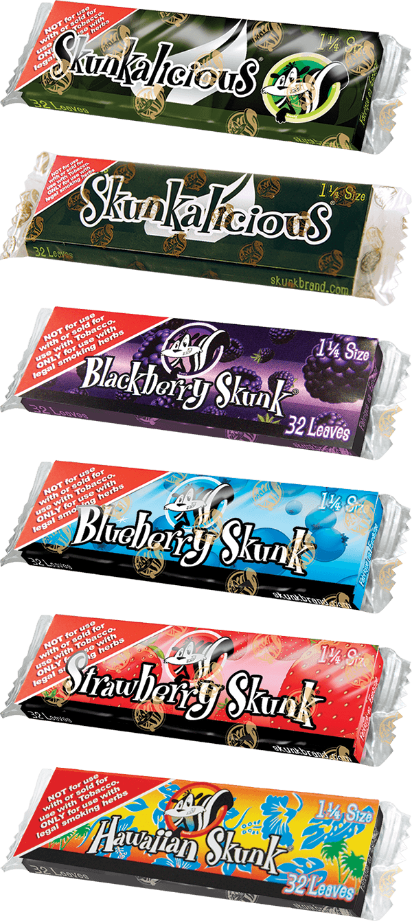 THREE Packs BLUEBERRY Skunk Brand Flavored Hemp Rolling Papers 1 1/4 Size 